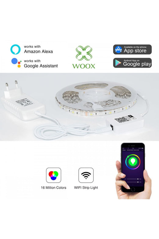 Set Banda LED Smart WiFi Woox R5093 5m RGB color + Alb cald 24W (150buc x 0.16W)