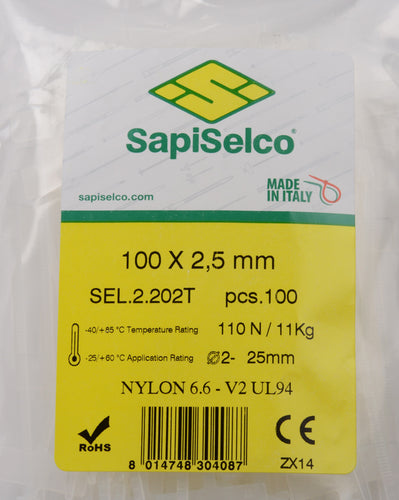 Set etichete 100x2.5mm coliere nylon 100buc SEL.2.202T SapiSelco Italy