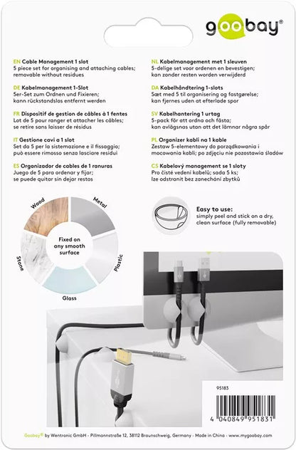 Set organizator cabluri 5 buc alb Goobay