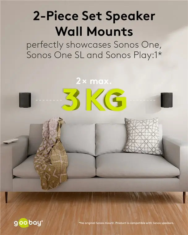 Set suport difuzor de perete Sonos One /Sonos One SL /Sonos Play:1 negru Goobay 70829
