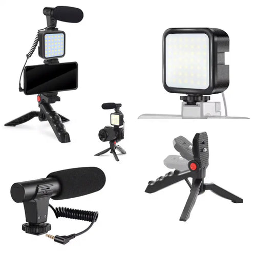 Set Vlogging 4 in 1 PLATINET PMVG4IN1 Microfon /Lumina video LED /Suport smartphone /Trepied