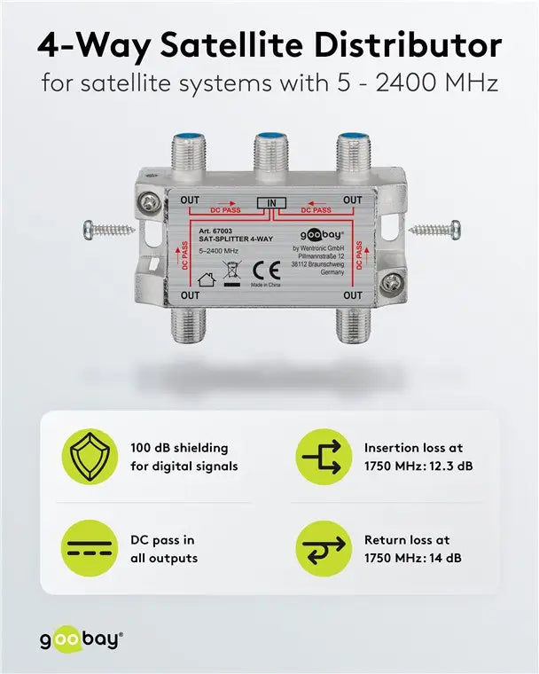 Spliter 4 cai semnal TV satelit 2500Mhz Goobay