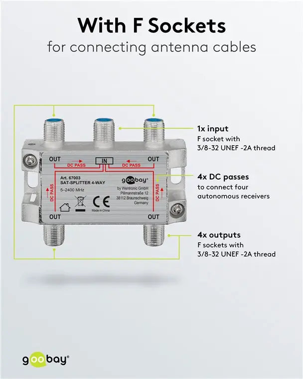 Spliter 4 cai semnal TV satelit 2500Mhz Goobay