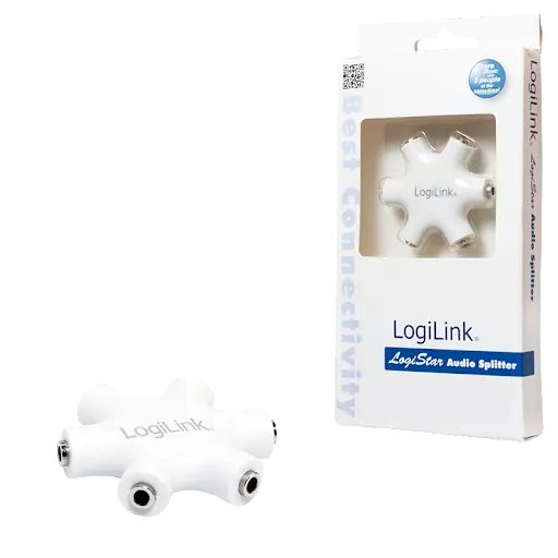 Splitter adaptor Jack 3.5 mm mama x6 stereo +cu cablu 0.2m alb LOGILINK CA1088