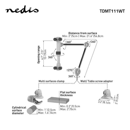 Suport Nedis TDMT111WT pentru tableta si smartphone 4-12" rotire 360 brat pliabil